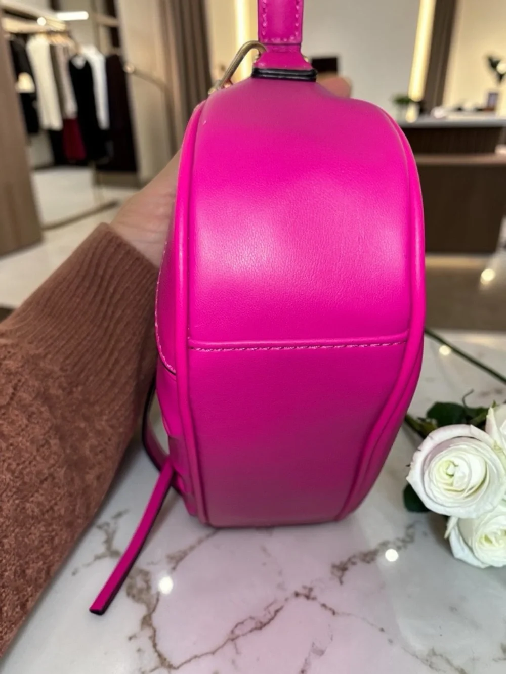 Aldo Hot Pink Mini Shoulder Bag Y2K Baguette Gold Chain Barbiecore Purse - Picture 5 of 6